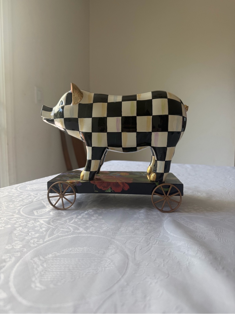Mackenzie-Childs Courtly Check Pig on Parade Decor Figurine